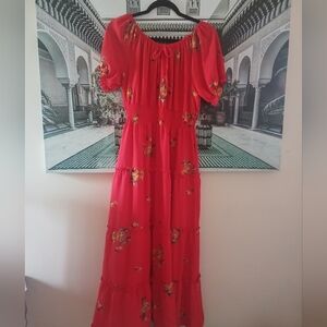 Chic Scarlet Floral Maxi Bohemian Dress